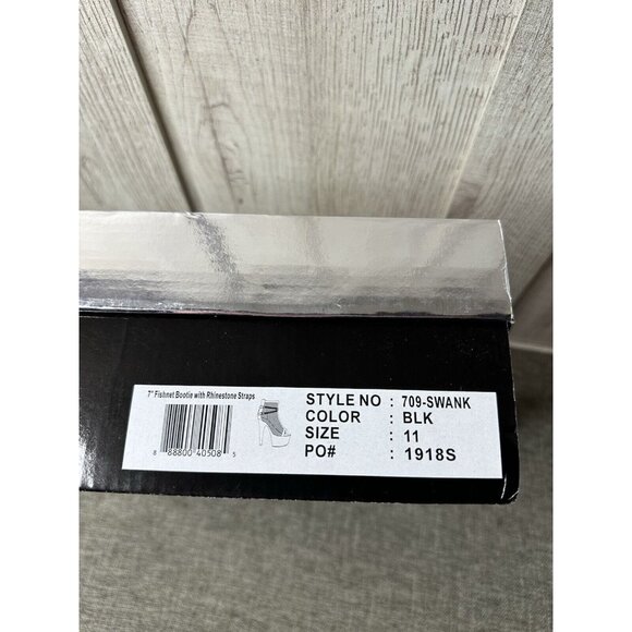 Womens Ellie 7" Heel Fishnet Bootie Stiletto Size 11 Rhinestone Straps 709 Swank - Picture 13 of 13